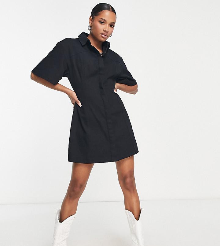 Asos Design Petite Twill Mini Shirt Dress In Black