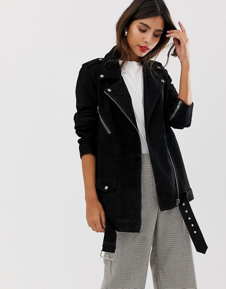 Y.a.s Wiona Suede Belted Biker Jacket-black