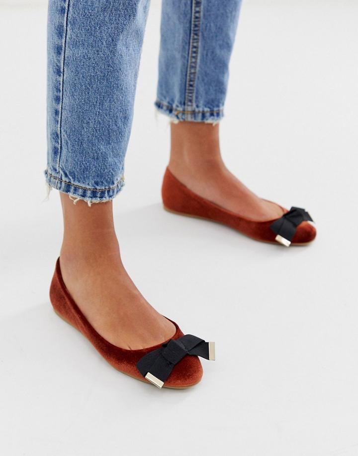 Asos Design Logical Bow Ballet Flats In Rust-orange