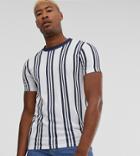 Asos Design Tall Vertical Stripe T-shirt In Navy And White-multi