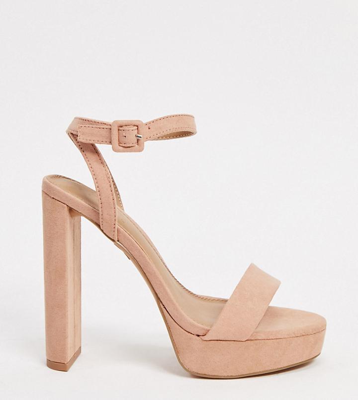 Asos Design Wide Fit Natasha Platform Barely There Heeled Sandals In Beige-neutral