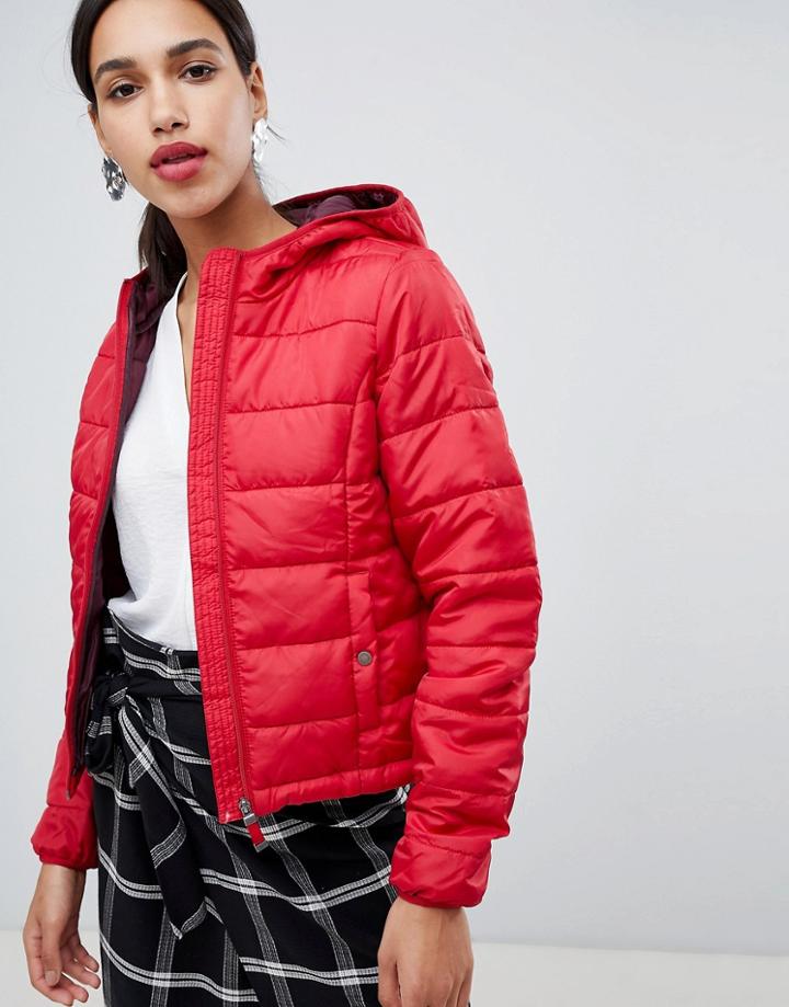 Vero Moda Cropped Hooded Padded Jacket - Red
