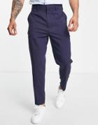 Harry Brown High Waisted Pleated Linen Pants In Navy
