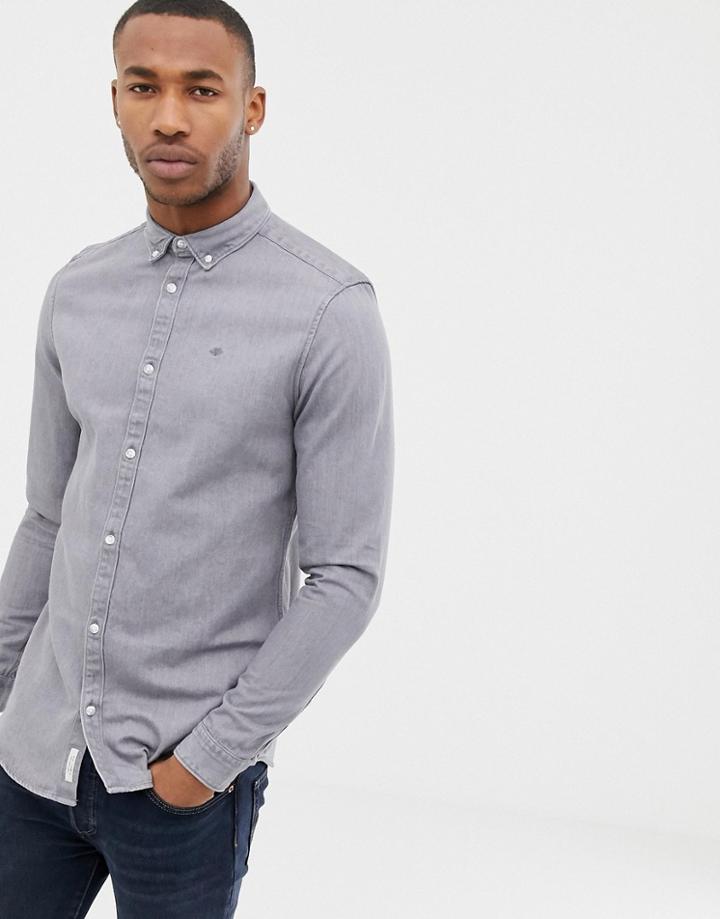 River Island Skinny Fit Denim Shirt In Gray Wash