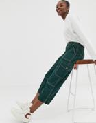 Asos Design Straight Leg Combat Pants With Top Contrast Stitch - Green