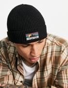 Asos Design Fisherman Beanie With Rubber Logo In Black