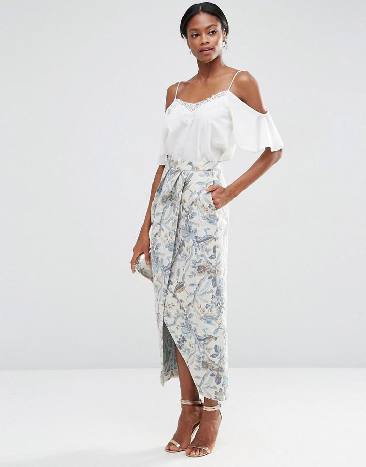 Asos Premium Jacquard Maxi Skirt With Wrap Detail - Vintage Floral