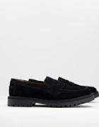 Silver Street Chunky Penny Loafers Black Suede