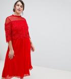 Little Mistress Plus Lace Top Midi Skater Dress In Red - Red