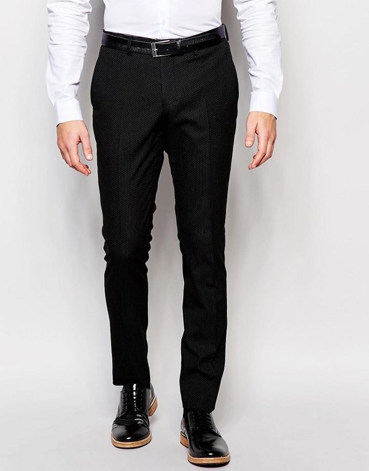Selected Homme Skinny Smart Pants In Pin Dot - Black
