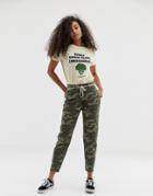 Pull & Bear High Waisted Pants In Camo Print - Green