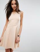 Asos Skater Dress With Asymmetric Full Skirt Dress With V Neck - Pink