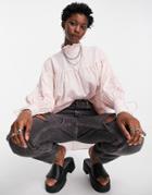 Topshop Pleat Sleeve Smock Top In Blush-pink