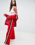 Criminal Damage Wide Leg Velour Track Pants With Side Stripe - Red