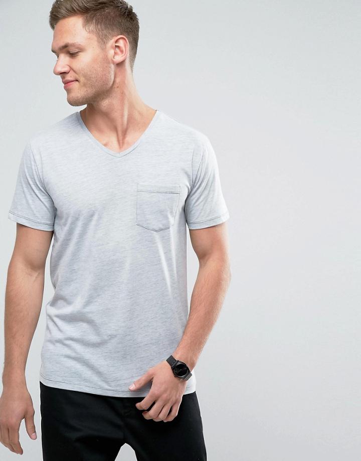 Redefined Rebel V-neck Pocket T-shirt In Marl - Green
