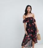 Parisian Tall Floral Off Shoulder Midi Dress - Black