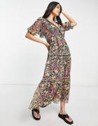 River Island Wrap Tiered Maxi Dress In Black Floral