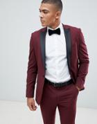Asos Design Skinny Tuxedo Suit Jacket In Burgundy - Red