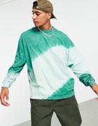 Asos Design Oversized Long Sleeve T-shirt In Green Tie Dye