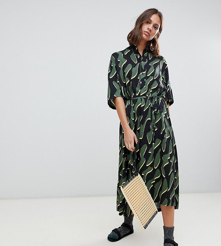 Weekday Squiggle Print Oversized Midi Smock Dress-multi