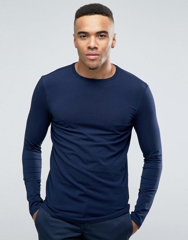 New Look Muscle Fit Long Sleeve Top In Navy - Navy