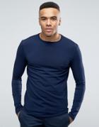 New Look Muscle Fit Long Sleeve Top In Navy - Navy