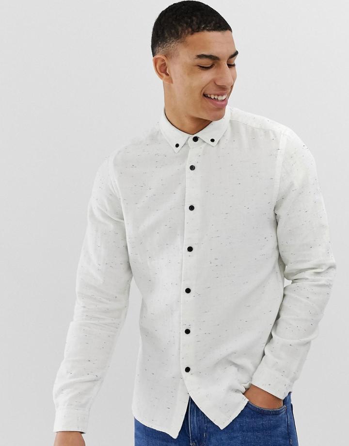 Asos Design Regular Fit White Nep Shirt With Button Down Collar - White