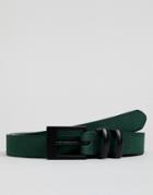 Asos Design Smart Faux Leather Skinny Belt In Green With Matte Double Keepers - Green