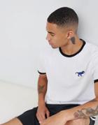 Brooklyn Supply Co Ringer T-shirt With Dinosaur Embroidery - White