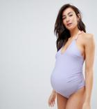 Asos Design Maternity Color Block Knot Cross Back Swimsuit In Lilac - Purple