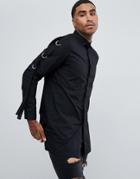 Asos Design Super Longline Shirt With Strap Detail In Black - Black