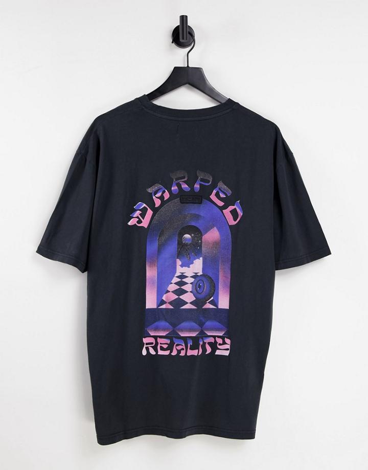 Topman Warped Front And Back Print T-shirt In Washed Black