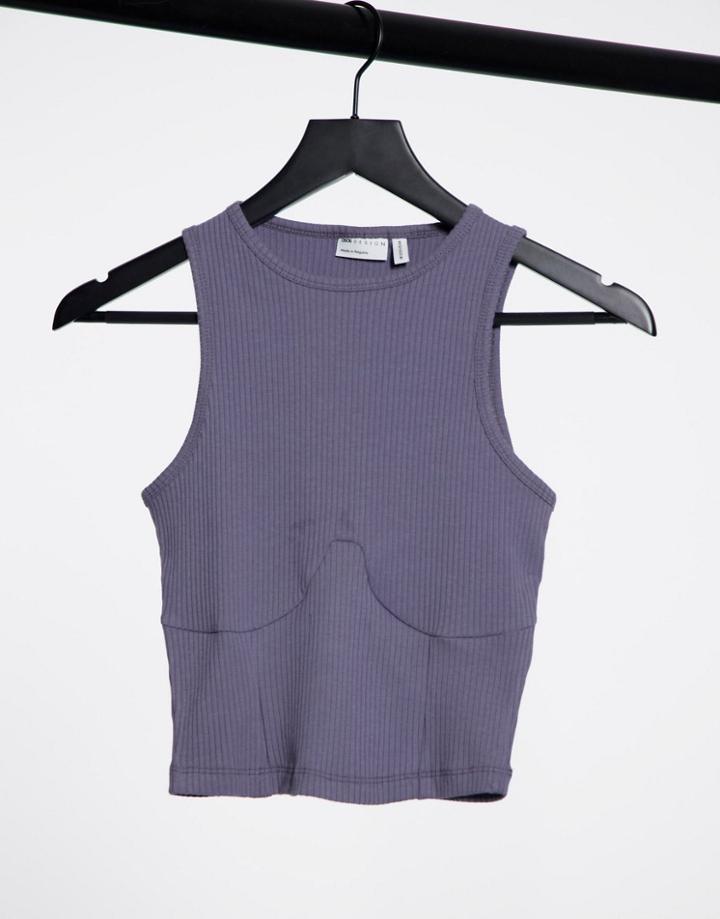 Asos Design Hourglass Rib Racer Tank With Bust Seams In Gray-grey
