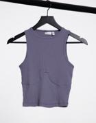 Asos Design Hourglass Rib Racer Tank With Bust Seams In Gray-grey
