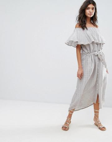 Faithful Bardot Stripe Maxi Dress - Gray