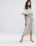 Faithful Bardot Stripe Maxi Dress - Gray