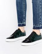 Selected Femme Sereena Dark Green Patent Leather Sneakers - Green