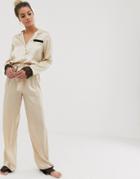 Asos Design Mix & Match Lace & Satin Pants-beige