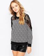 Madam Rage Sweater With Lace Insert - Black