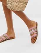 Asos Design Fitchy Leather Multi Strap Mules-pink