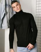 Jack & Jones Originals Roll Neck Sweater In Black-auburn