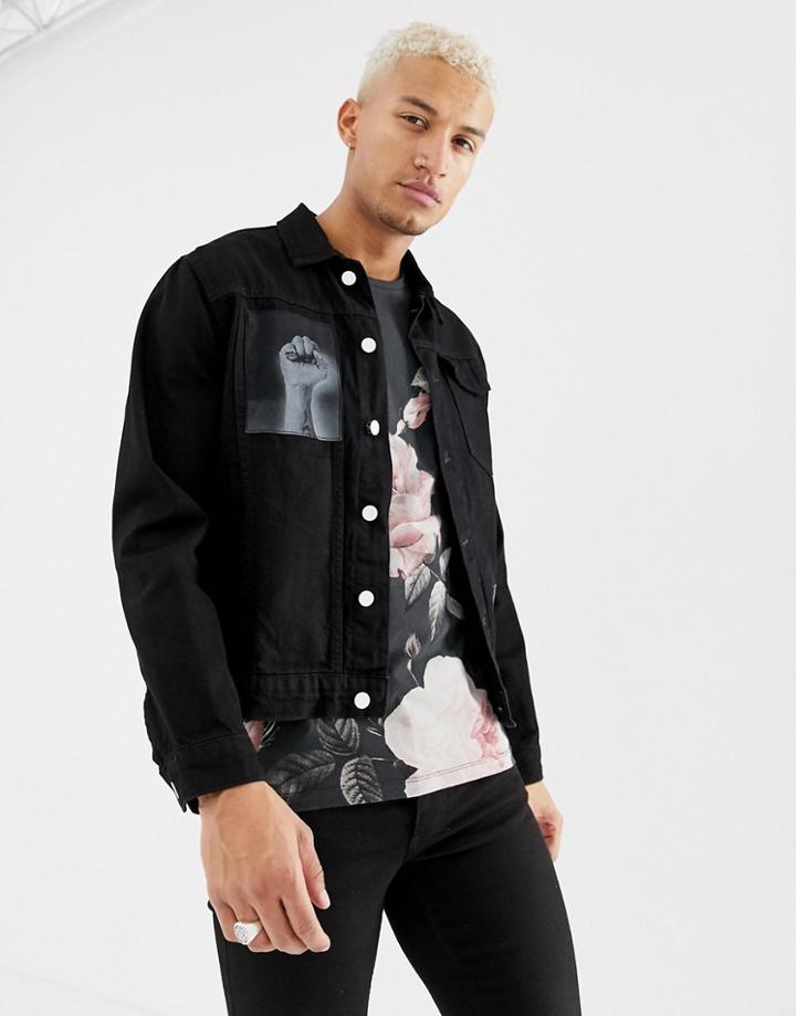 Religion Black Denim Jacket With Patches - Black