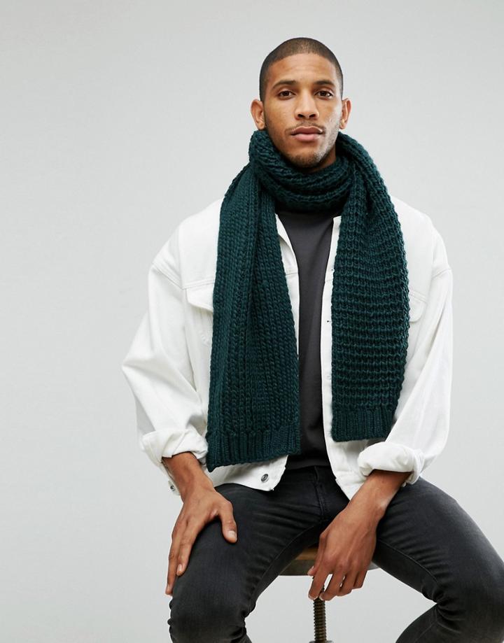 Asos Knitted Scarf In Bottle Green - Green