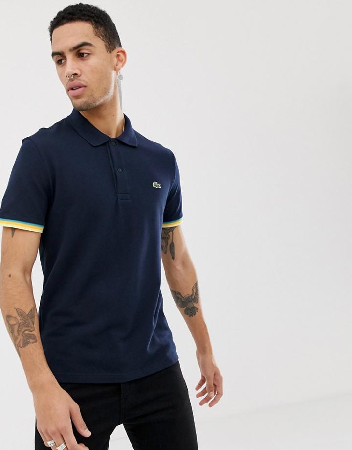 Lacoste Tipped Sleeve Polo In Navy