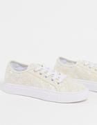 Asos Design Dizzy Lace Up Sneakers In Natural Embroidery-neutral