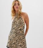 Asos Design Halter Mini Dress In Animal Sequin - Multi