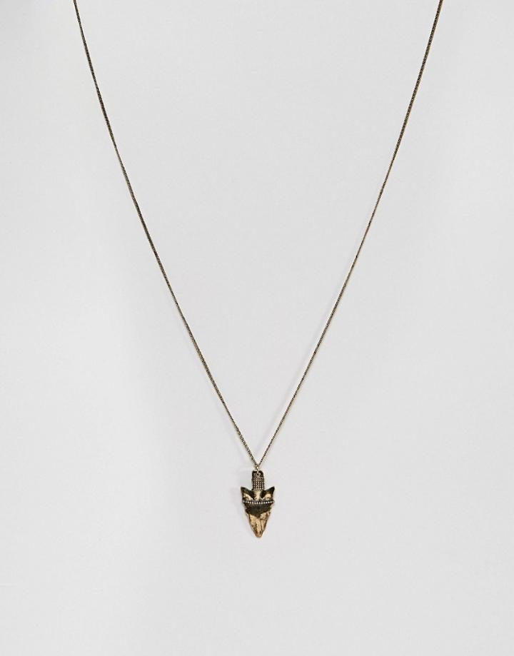 Asos Necklace In Burnished Gold With Arrow Head Pendant - Gold