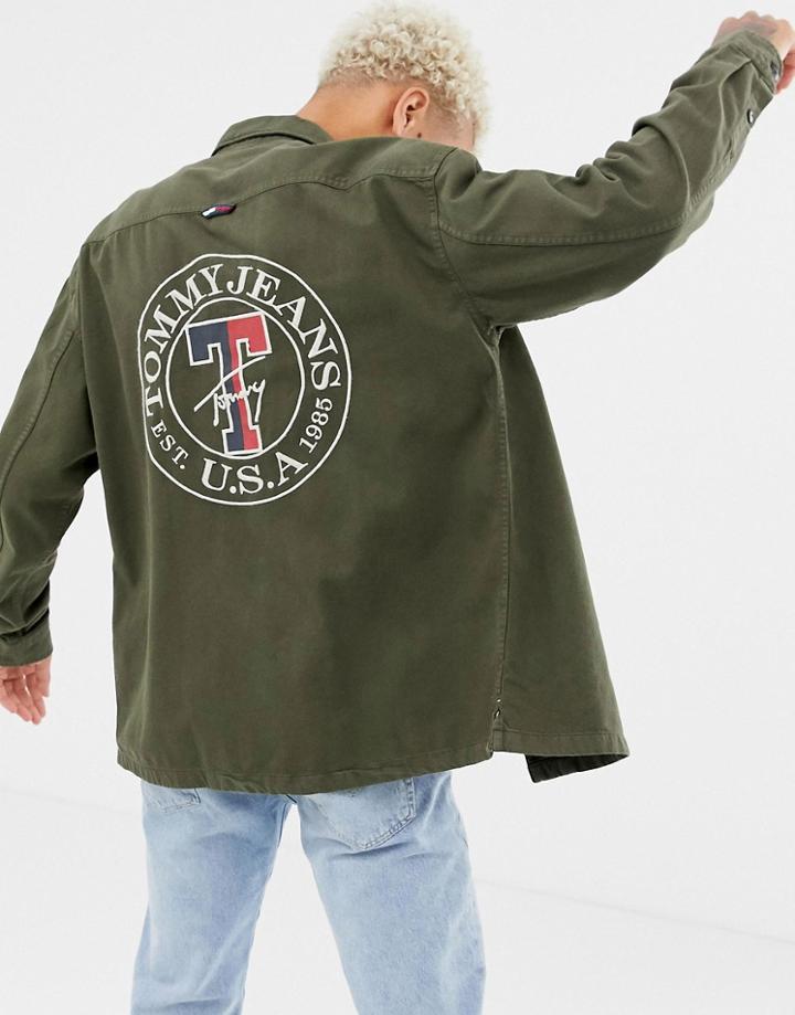 Tommy Jeans Twill Overshirt In Dark Green - Green