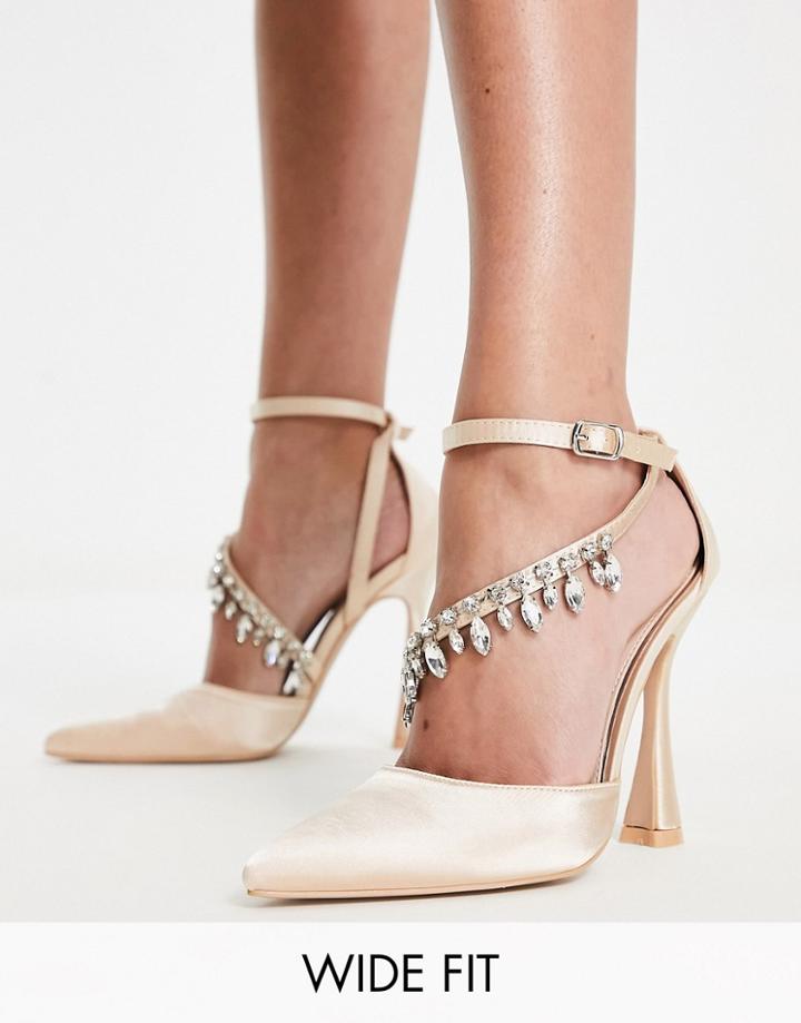 Be Mine Wide Fit Isadora Heeled Shoes With Embellished Detail In Blush-pink