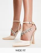 Be Mine Wide Fit Isadora Heeled Shoes With Embellished Detail In Blush-pink